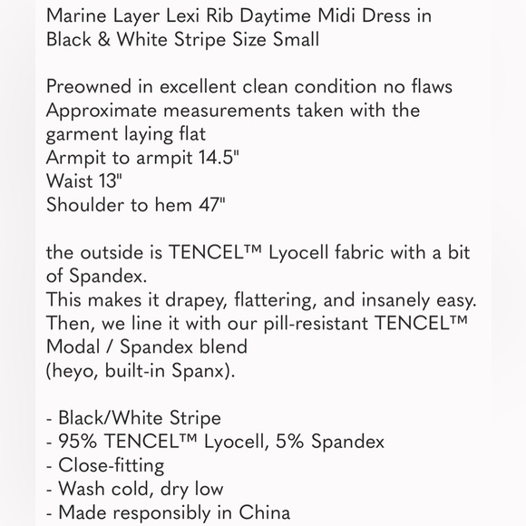 Marine Layer Lexi Rib Daytime Midi Dress in Black & White Stripe Size Sm… - Picture 7 of 16